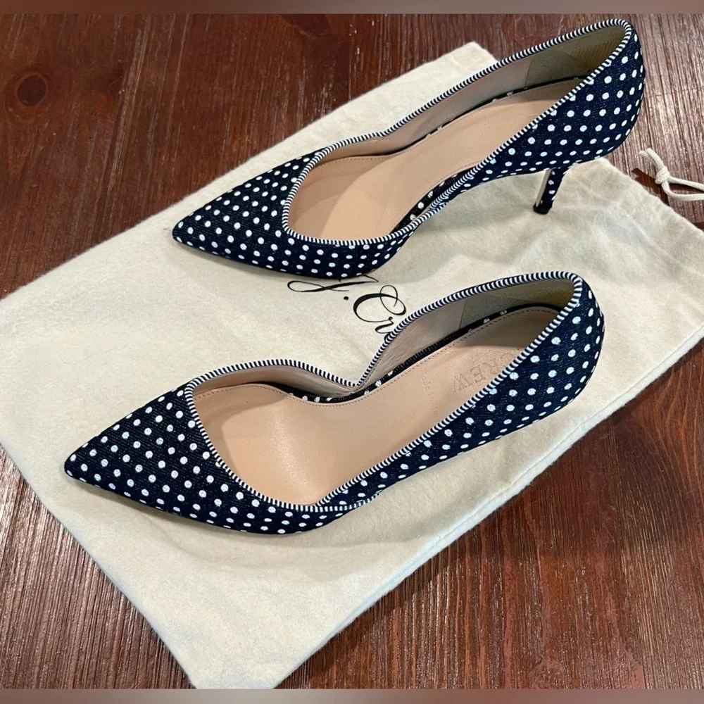 J.Crew | Colette D'Orsay Navy & White Polka Dot Heels | 7